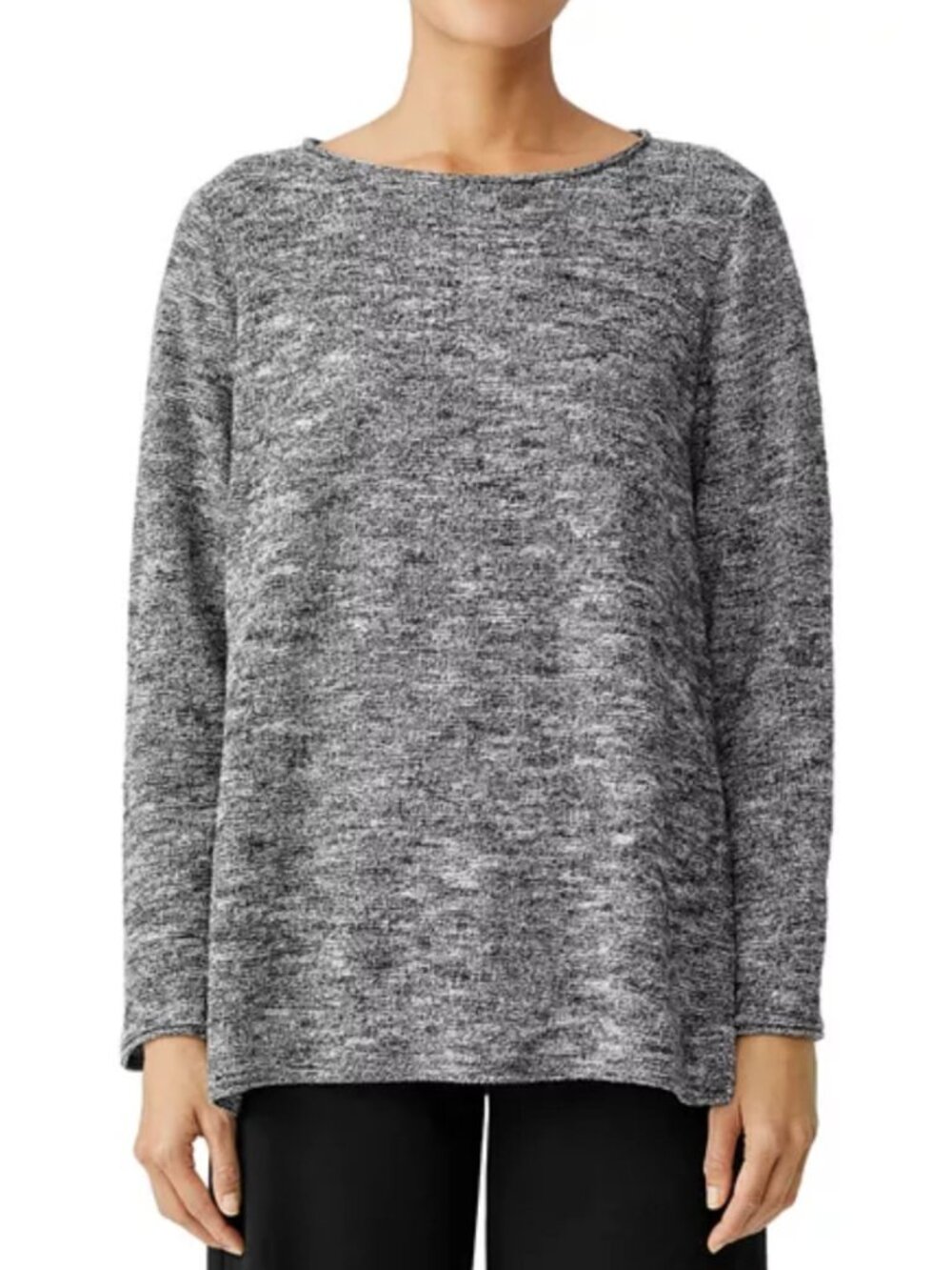 Eileen Fisher Marled Grey Tunic Sweater Sz PM 100% Organic Cotton Lagenlook